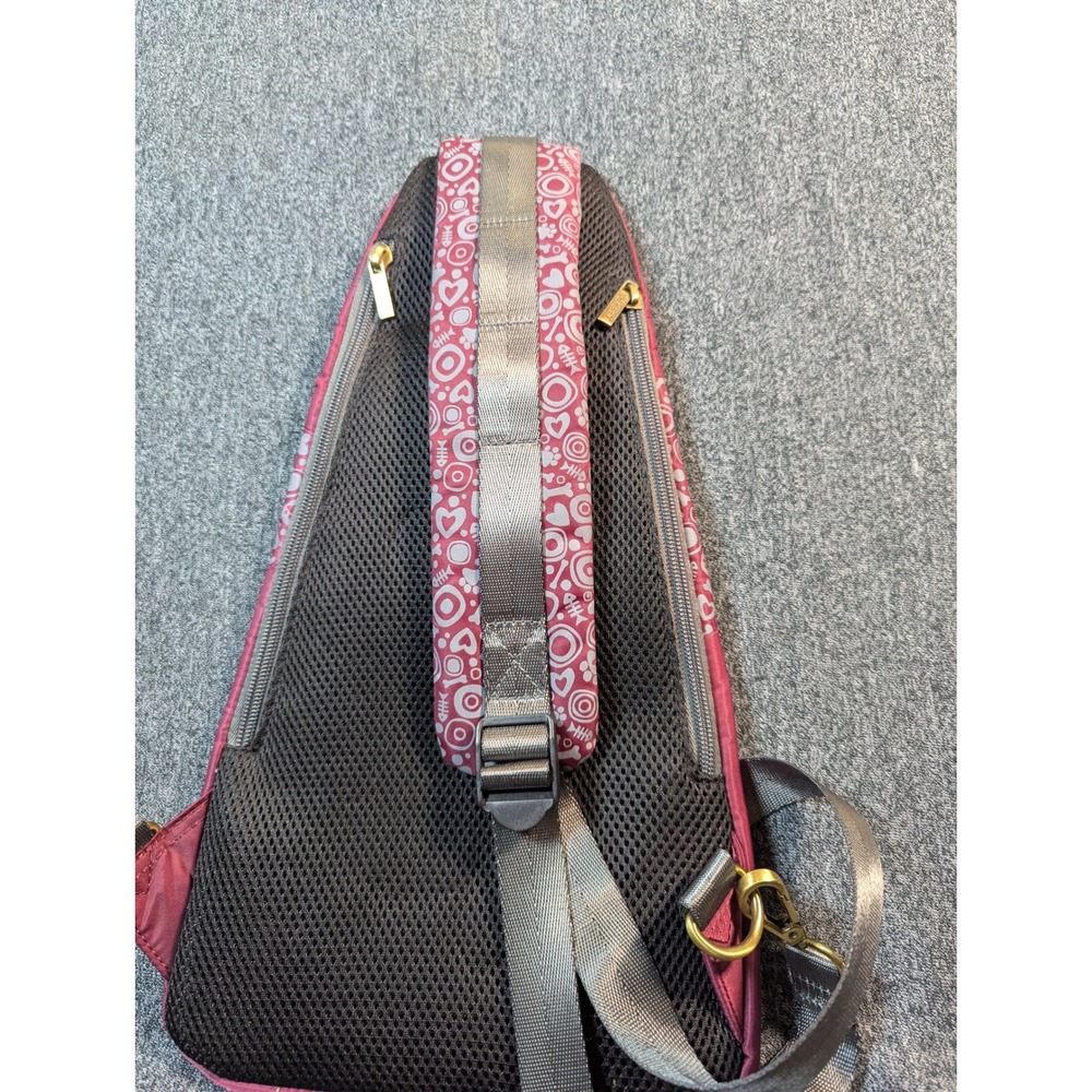 Chala Burgundy Nylon Paw Print Sling Backpack Crossbody Bag Gold Tone Hardware - Picture 6 of 8